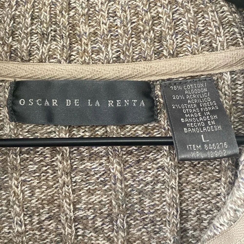 Oscar De La Renta Tan Ribbed Knit Half-Zip Mock Neck Sweater